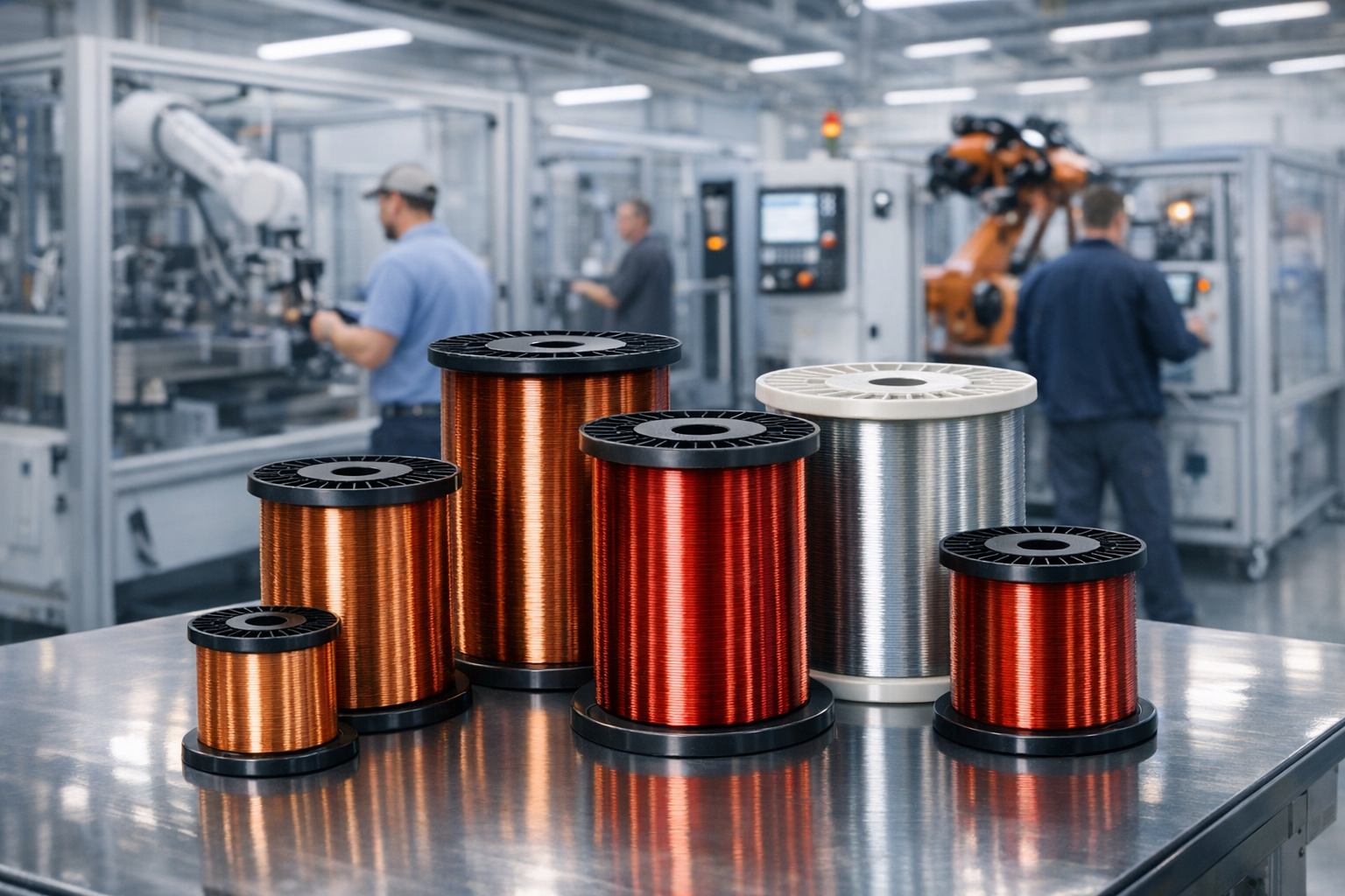 Plusieurs bobines de fil de bobinage électromagnétique émaillé